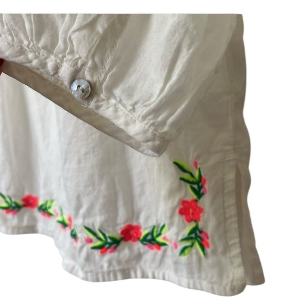 Peasant Bohemian Voile Sheer Cotton Embroidered Top Retro 70s Beachy Festival - Picture 7 of 12